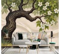 XLMING Créatif Noir Arbres Fleurs Blanches Feuilles Vertes 3D Papier Peint Texture Soyeuse Intissé Salle à Manger Bureau Canapé Chambre Salon TV Mur-400cm×280cm