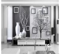 XLMING Créatif Noir Et Blanc Arbres Art Vase 3D Papier Peint Texture Soyeuse Intissé Salle à Manger Bureau D'étude Canapé Chambre Salon TV Mur-250cm×170cm