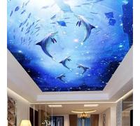 XLMING Créatif Océan Bleu Monde Dauphin 3D Papier Peint Texture Soyeuse Intissé Salle à Manger Bureau D'étude Canapé Chambre Salon TV Mur-400cm×280cm