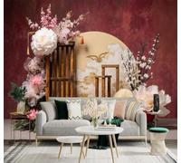 XLMING Créatif Pivoine Lotus Cadre En Bois Original 3D Papier Peint Premium Texturé Soie Bureau Salle à Manger Salon Chambre Coucher Canapé TV Mur-300cm×210cm