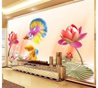 XLMING Créatif Sculpture Colorée Poisson Rouge Fleur De Lotus Original Papier Peint 3D Soie De Luxe Intissé Bureau Salle à Manger Canapé Chambre Salon TV Mural Décoratif-430cm×300cm