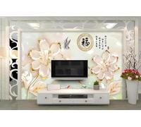 XLMING Créatif Tridimensionnel Fleurs Papillons Petits Poissons Papier Peint 3D Soie De Luxe Intissé Bureau Salle à Manger Canapé Chambre Salon TV Mural Décoratif-250cm×170cm