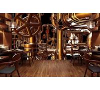 XLMING Créatif Tridimensionnel Golden Gear Style Industriel 3D Papier Peint Texture Soyeuse Intissé Salle à Manger Bureau D'étude Canapé Chambre Salon TV Mur-400cm×280cm