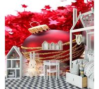 XLMING Créatif Tridimensionnel Rouge Boule Suspendue Étoiles 3D Papier Peint Luxe Décoration Manger Adulte Intérieure Salon Canapé Chambre Fond TV Mur-430cm×300cm