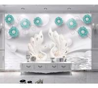XLMING Créatif Tridimensionnel Vert Floral Cygne 3D Papier Peint Premium Texturé Soie Bureau Salle à Manger Salon Chambre Coucher Canapé TV Mur-250cm×170cm