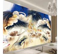 XLMING Créatif Vintage Tridimensionnel Feuilles De Lotus Art 3D Papier Peint Luxe Décoration Manger Adulte Intérieure Salon Canapé Chambre Fond TV Mur-150cm×105cm