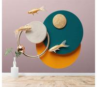 XLMING Créativité Abstrait Formes Géométriques Cercle Métallique Petits Poissons 3D Papier Peint Premium Texturé Soie Bureau Salle à Manger Salon Chambre Coucher Canapé TV Mur-200cm×140cm