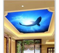 XLMING Créativité Bleu Océan Requin Soleil 3D Papier Peint Texture Soyeuse Intissé Salle à Manger Bureau D'étude Canapé Chambre Salon TV Mur-250cm×170cm