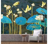 XLMING Créativité Nuages De Bon Augure Oiseaux En Vol Bleu Lotus 3D Papier Peint Premium Texturé Soie Bureau Salle à Manger Salon Chambre Coucher Canapé TV Mur-300cm×210cm