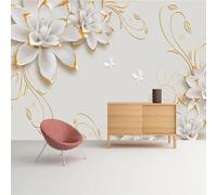 XLMING Créativité Tridimensionnel Blanc Fleurs Papillon 3D Papier Peint Luxe Décoration Manger Adulte Intérieure Salon Canapé Chambre Fond TV Mur-350cm×256cm