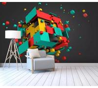 XLMING Cubes Colorés Art Abstrait Spatial 3D Papier Peint Premium Texturé Soie Bureau Salle à Manger Salon Chambre Coucher Canapé TV Mur-400cm×280cm