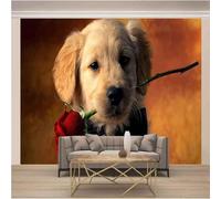 XLMING Cubic Animal Puppy Red Flower 3D Papier Peint Luxe Décoration Manger Adulte Intérieure Salon Canapé Chambre Fond TV Mur-350cm×256cm