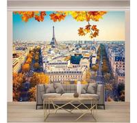 XLMING Cubic City Architecture Tower Golden Tree Papier Peint 3D Soie Texturée Haut De Gamme Salon Canapé Chambre À Coucher Salle Manger Murale-350cm×256cm