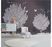 XLMING Dessin À La Main Abstrait Atmosphère Arbre Oiseaux En Vol 3D Papier Peint Texture Soyeuse Intissé Salle à Manger Bureau D'étude Canapé Chambre Salon TV Mur-200cm×140cm