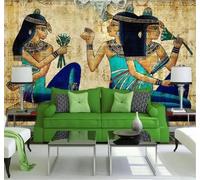 XLMING Dessin À La Main Abstrait Rétro Égypte Antique Personnages 3D Papier Peint Texture Soyeuse Intissé Salle à Manger Bureau D'étude Canapé Chambre Salon TV Mur-250cm×170cm