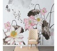 XLMING Dessin À La Main Aquarelle Beauté Lotus Feuilles De Lotus Poissons 3D Papier Peint Texture Soyeuse Intissé Salle à Manger Bureau D'étude Canapé Chambre Salon TV Mur-430cm×300cm