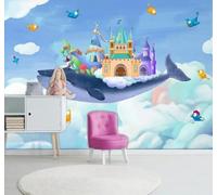 XLMING Dessin À La Main Aquarelle Château Baleine Oiseau 3D Papier Peint Texture Soyeuse Intissé Salle à Manger Bureau D'étude Canapé Chambre Salon TV Mur-250cm×170cm