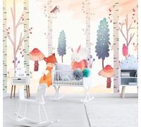XLMING Dessin À La Main Bande Dessinée Animaux Forêt Champignons Papier Peint 3D Soie De Luxe Intissé Bureau Salle à Manger Canapé Chambre Salon TV Mural Décoratif-300cm×210cm