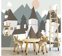 XLMING Dessin À La Main Bande Dessinée Château Sommets Lever De Soleil Papier Peint 3D Soie De Luxe Intissé Bureau Salle à Manger Canapé Chambre Salon TV Mural Décoratif-250cm×170cm
