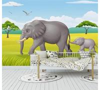 XLMING Dessin À La Main Bande Dessinée Éléphant Forêt Prairie Papier Peint 3D Soie De Luxe Intissé Bureau Salle à Manger Canapé Chambre Salon TV Mural Décoratif-150cm×105cm