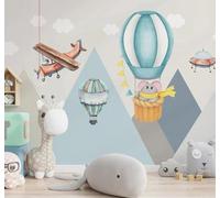 XLMING Dessin À La Main Bande Dessinée Montagnes Montgolfière Avion 3D Papier Peint Luxe Décoration Manger Adulte Intérieure Salon Canapé Chambre Fond TV Mur-150cm×105cm