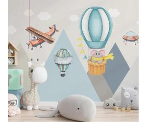 XLMING Dessin À La Main Bande Dessinée Montagnes Montgolfière Avion 3D Papier Peint Luxe Décoration Manger Adulte Intérieure Salon Canapé Chambre Fond TV Mur-150cm×105cm