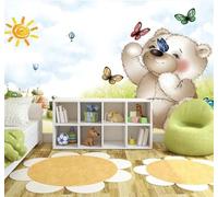 XLMING Dessin À La Main Bande Dessinée Prairie Petit Ours Papillon 3D Papier Peint Texture Soyeuse Intissé Salle à Manger Bureau D'étude Canapé Chambre Salon TV Mur-300cm×210cm