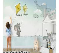 XLMING Dessin À La Main Cartoon Ciel Petit Éléphant Cerf Volant Tortue 3D Papier Peint Premium Texturé Soie Bureau Salle à Manger Salon Chambre Coucher Canapé TV Mur-150cm×105cm
