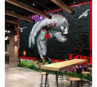 XLMING Dessin À La Main Cartoon Graffiti Noir Mur De Briques Oiseaux En Vol 3D Papier Peint Premium Texturé Soie Bureau Salle à Manger Salon Chambre Coucher Canapé TV Mur-350cm×256cm