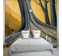 XLMING Dessin À La Main Cartoon Grand Arbre Prairie Haute Montagne Beau Paysage 3D Papier Peint Texture Soyeuse Intissé Salle à Manger Bureau D'étude Canapé Chambre Salon TV Mur-350cm×256cm