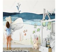 XLMING Dessin À La Main Cartoon Océan Baleine Tortue Algues 3D Papier Peint Premium Texturé Soie Bureau Salle à Manger Salon Chambre Coucher Canapé TV Mur-150cm×105cm