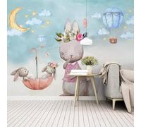 XLMING Dessin À La Main Cartoon Rabbit Hot Air Balloon Moon White Clouds 3D Papier Peint Texture Soyeuse Intissé Salle à Manger Bureau D'étude Canapé Chambre Salon TV Mur-200cm×140cm