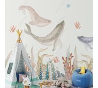 XLMING Dessin À La Main Couleurs Baleine Petits Poissons Algues Corail 3D Papier Peint Premium Texturé Soie Bureau Salle à Manger Salon Chambre Coucher Canapé TV Mur-200cm×140cm