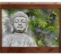 XLMING Dessin À La Main Créatif Rétro Tête De Bouddha Feuilles De Ginkgo 3D Papier Peint Texture Soyeuse Intissé Salle à Manger Bureau D'étude Canapé Chambre Salon TV Mur-400cm×280cm