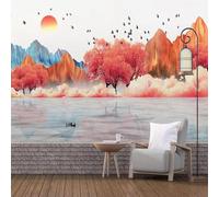XLMING Dessin À La Main D'Oiseaux De La Forêt D'Automne Et Des Sommets Montagneux 3D Papier Peint Premium Texturé Soie Bureau Salle à Manger Salon Chambre Coucher Canapé TV Mur-350cm×256cm
