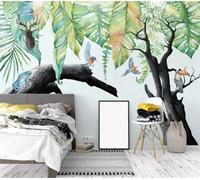 XLMING Dessin À La Main D'Une Feuille De Jardinage Verte Arbre Ancien Oiseau Volant Papier Peint 3D Soie Texturée Haut De Gamme Salon Canapé Chambre À Coucher Salle Manger Murale-300cm×210cm