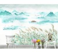 XLMING Dessin À La Main Encre Et Lavis Pics De Montagne Oiseaux Plantes Papier Peint 3D Soie Texturée Haut De Gamme Salon Canapé Chambre À Coucher Salle Manger Murale-350cm×256cm