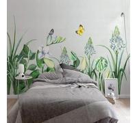 XLMING Dessin À La Main Feuilles Plantes Et Papillons D'Un Vert Frais Et Magnifique Papier Peint 3D Soie De Luxe Intissé Bureau Salle à Manger Canapé Chambre Salon TV Mural Décoratif-250cm×170cm
