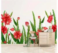 XLMING Dessin À La Main Fraîcheur Champêtre Plantes Fleurs Cactus 3D Papier Peint Texture Soyeuse Intissé Salle à Manger Bureau D'étude Canapé Chambre Salon TV Mur-430cm×300cm