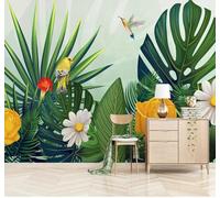 XLMING Dessin À La Main Fraîcheur Vert Plantes Fleurs Et Oiseaux Papier Peint 3D Soie De Luxe Intissé Bureau Salle à Manger Canapé Chambre Salon TV Mural Décoratif-430cm×300cm