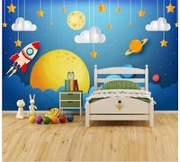 XLMING Dessin À La Main Fresh Starry Sky Rocket Cartoon 3D Papier Peint Texture Soyeuse Intissé Salle à Manger Bureau D'étude Canapé Chambre Salon TV Mur-250cm×170cm