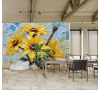 XLMING Dessin À La Main Jaune Tournesol Fleurs Art 3D Papier Peint Texture Soyeuse Intissé Salle à Manger Bureau Canapé Chambre Salon TV Mur-250cm×170cm