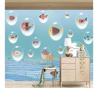 XLMING Dessin À La Main Mignon Cartoon Monde Sous Marin Chatons Petits Poissons 3D Papier Peint Texture Soyeuse Intissé Salle à Manger Bureau D'étude Canapé Chambre Salon TV Mur-200cm×140cm
