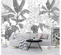 XLMING Dessin À La Main Noir Et Blanc Feuilles De Bananier Arbres Fleurs Papier Peint 3D Soie De Luxe Intissé Bureau Salle à Manger Canapé Chambre Salon TV Mural Décoratif-430cm×300cm
