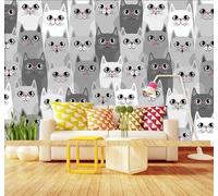 XLMING Dessin À La Main Noir Et Blanc Mignon Chaton Animal 3D Papier Peint Luxe Décoration Manger Adulte Intérieure Salon Canapé Chambre Fond TV Mur-250cm×170cm
