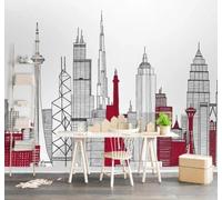 XLMING Dessin À La Main Noir Et Blanc Rouge Lignes Architecture Urbaine 3D Papier Peint Luxe Décoration Manger Adulte Intérieure Salon Canapé Chambre Fond TV Mur-200cm×140cm