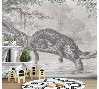 XLMING Dessin À La Main Noir Et Blanc Tigre Jungle Bord De Rivière 3D Papier Peint Luxe Décoration Manger Adulte Intérieure Salon Canapé Chambre Fond TV Mur-300cm×210cm