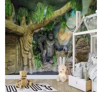 XLMING Dessin À La Main Relief Art Sculpture Gorille Grand Arbre 3D Papier Peint Premium Texturé Soie Bureau Salle à Manger Salon Chambre Coucher Canapé TV Mur-400cm×280cm