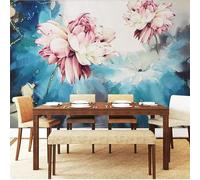 XLMING Dessin À La Main Rétro Aquarelle Lotus Art Graffiti 3D Papier Peint Texture Soyeuse Intissé Salle à Manger Bureau D'étude Canapé Chambre Salon TV Mur-350cm×256cm