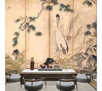 XLMING Dessin À La Main Rétro Pin Grue Blanche Feuille De Lotus Petite Montagne 3D Papier Peint Premium Texturé Soie Bureau Salle à Manger Salon Chambre Coucher Canapé TV Mur-200cm×140cm